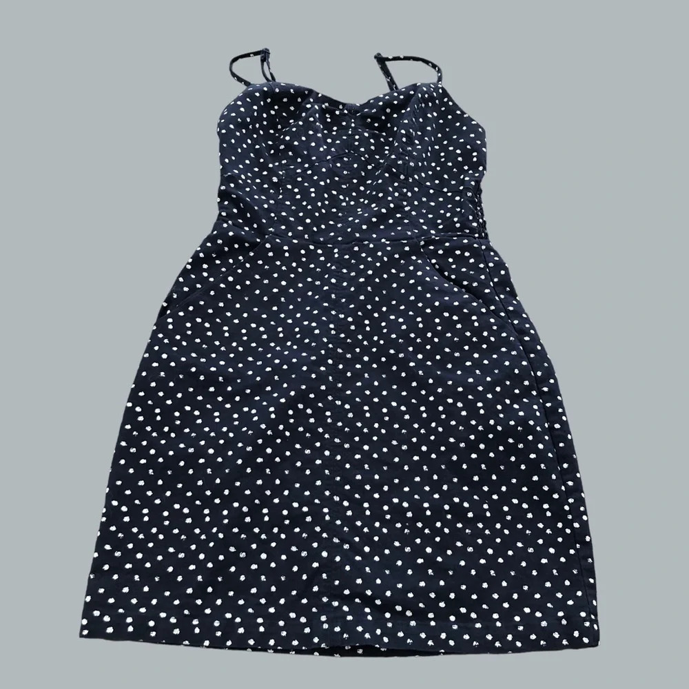 Quiksilver size Small Navy Blue Polka Dot Mini Dress Tank Top Smocked stretch S